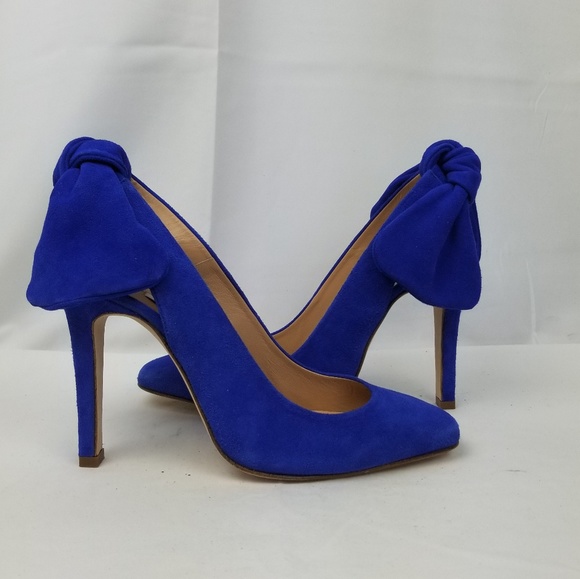 Carven Blue Suede Razor Block Heels Pumps Sandals size 37 - Picture 3 of 10